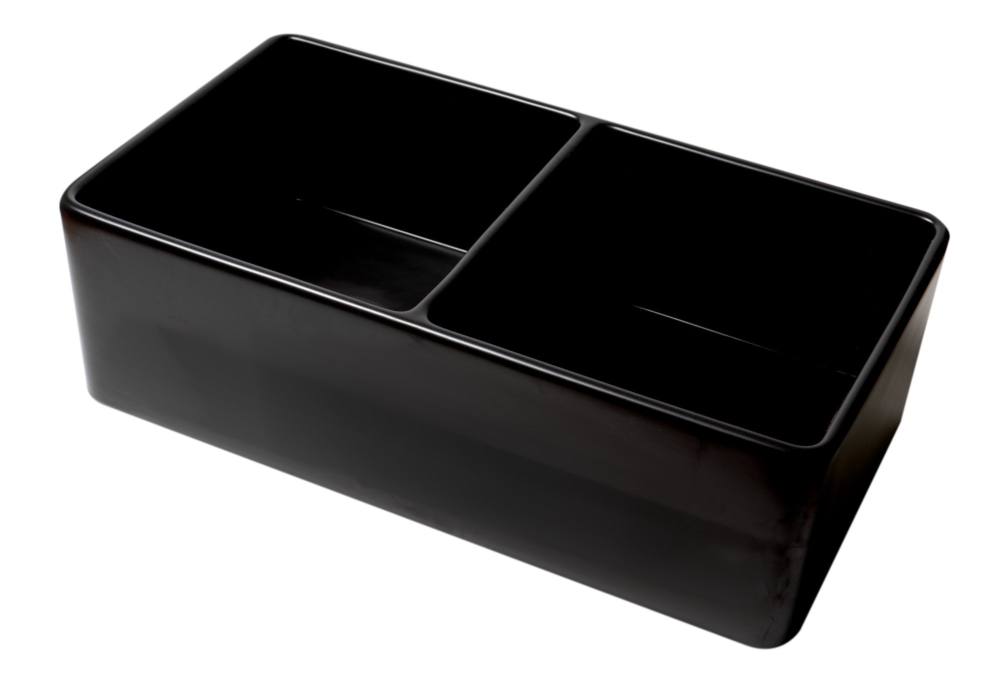 ALFI Brand - Black Matte Smooth Apron 33" x 18" Double Bowl Fireclay Farm Sink | ABF3318D-BM