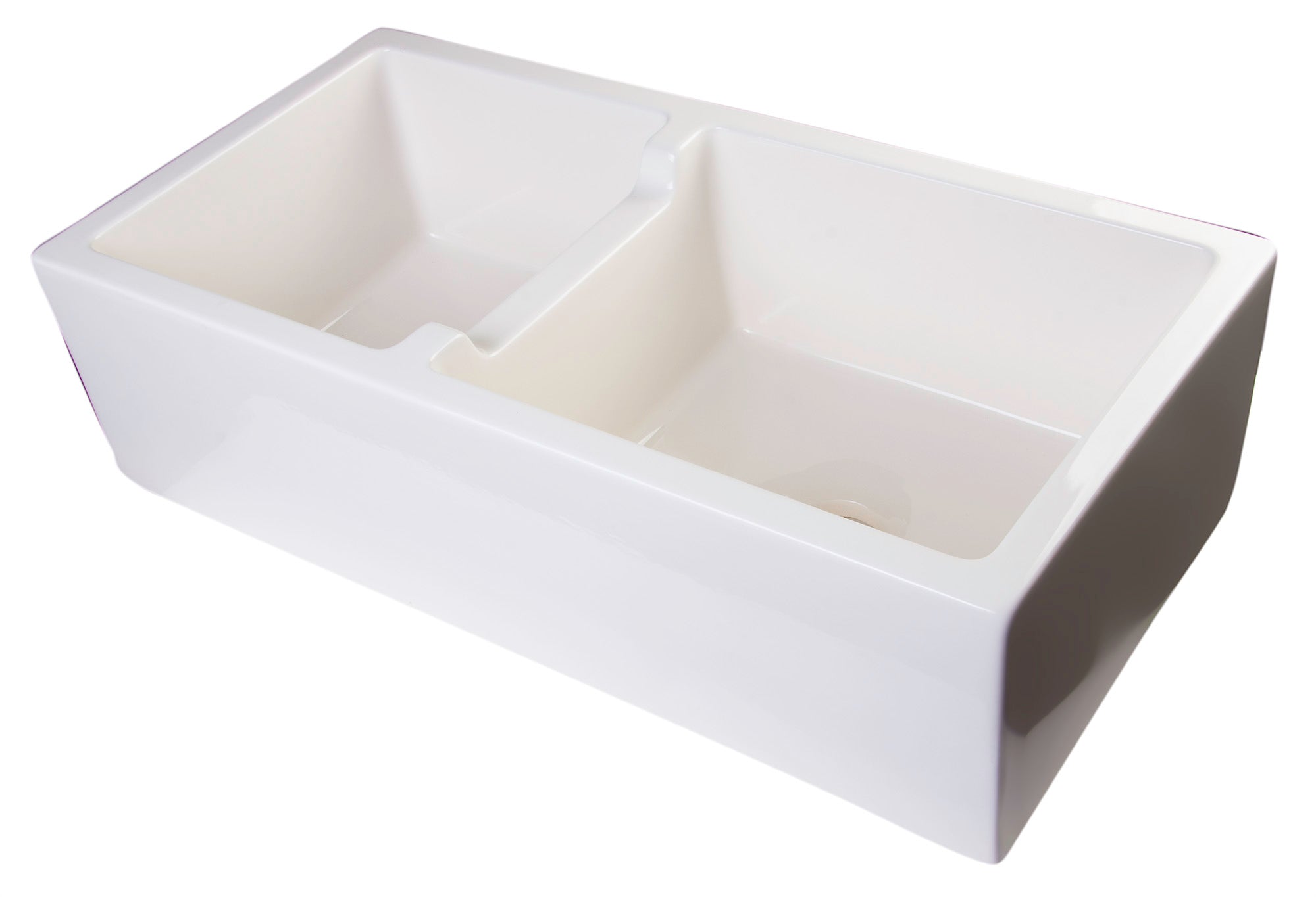 ALFI Brand - 36" Biscuit Smooth Apron Thick Wall Fireclay Double Bowl Farm Sink | AB3618DB-B